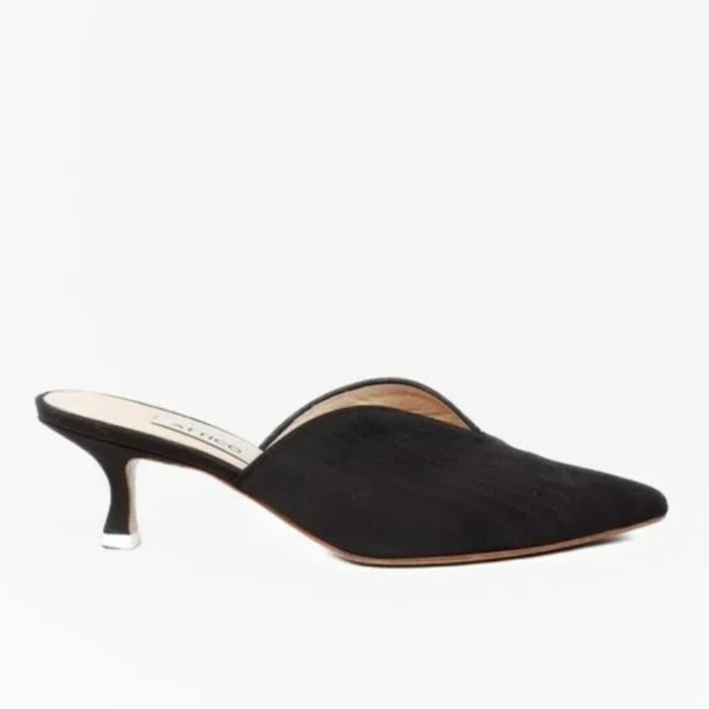 Attico Cara Black Canvas Kitten Heel Mules